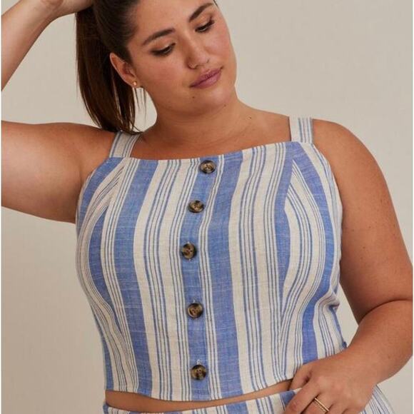 torrid Tops - Torrid Linen-Blend Smocked Button Front Striped Tank Top Women's Size 1 (1X)